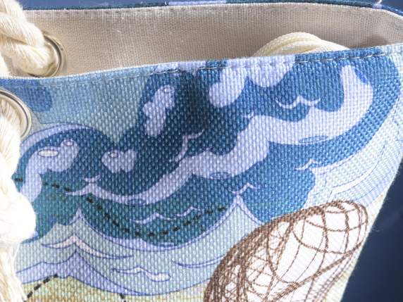 Geantă de plajă din material textil cu mânere din frânghie „