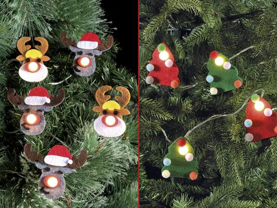 Șir decorativ de subiecte de Crăciun din pânză cu lumini LED