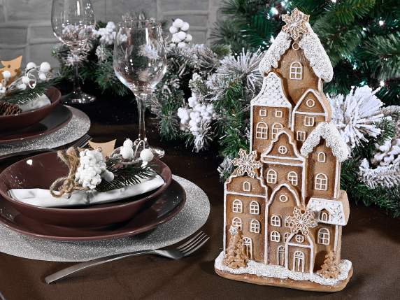 Snowy resin gingerbread houses