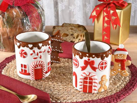 Christmas ceramic mug 400 ml with embossed decorations