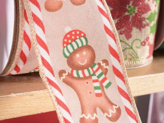 Mouldable Christmas ribbon with Gingerbread Man print