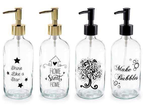 Transparent glass soap dispenser with decorations