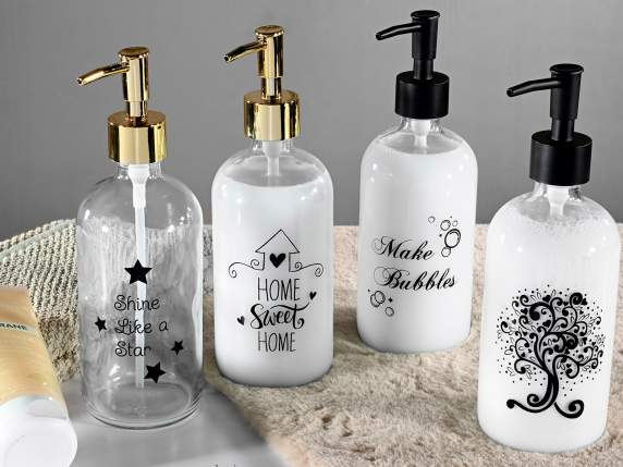 Transparent glass soap dispenser with decorations