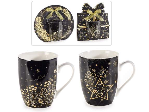 Porcelain mug Black Chic in pack. gift with bow