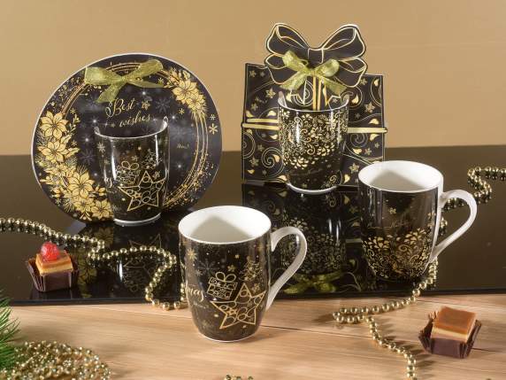 Porcelain mug Black Chic in pack. gift with bow