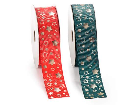 Grosgrain ribbon with gold star print