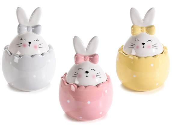 Bocal à nourriture en céramique pour œufs avec lapin et noeu