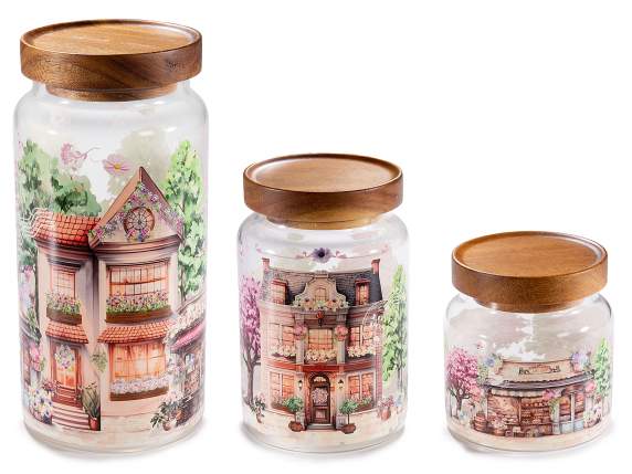 Lot de 3 bocaux en verre avec couvercle en bois dacacia