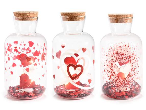 Bocal en verre décoré de paillettes en forme de cœur et LED