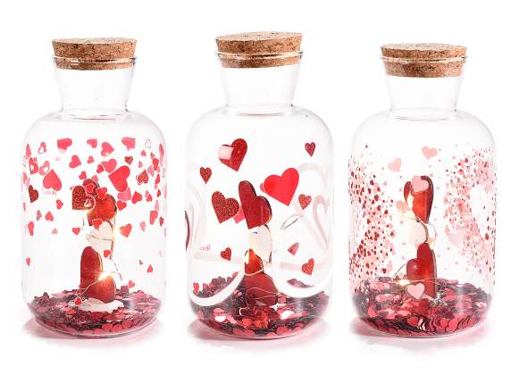 Bocal en verre décoré de paillettes en forme de cœur et LED