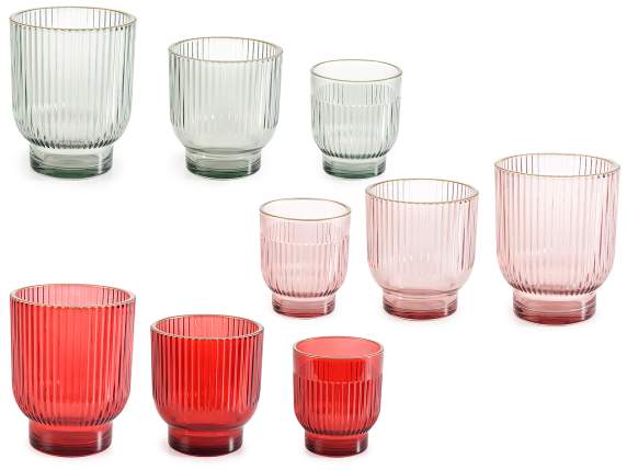 Lot de 3 bougeoirs en verre moleté avec bord doré