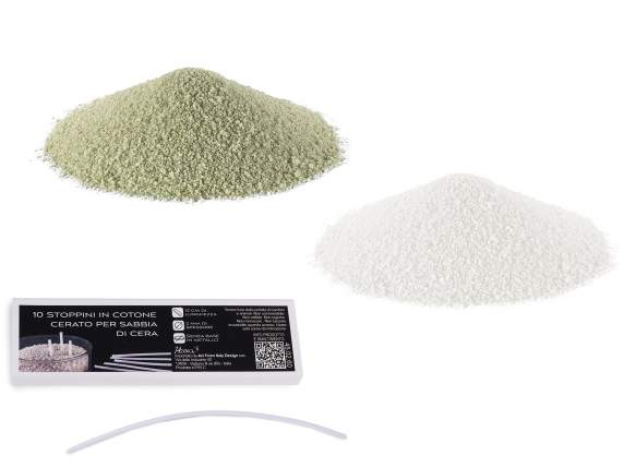 Bougeoir en verre moleté, avec sable de cire et mèche