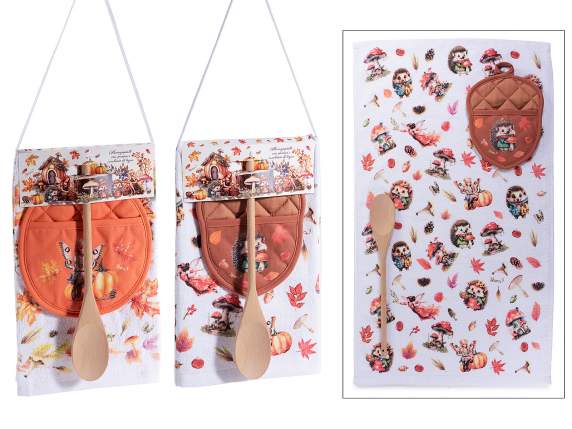 Ensemble de torchons en coton avec manique et cuillère