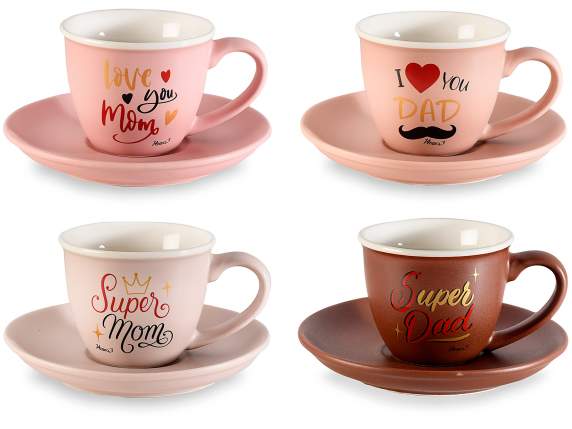 Tasse à café en porcelaine 90 ml avec soucoupe Maman - Papa