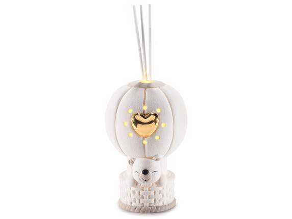 Montgolfière ours en porcelaine avec lumières, bâton parfumé