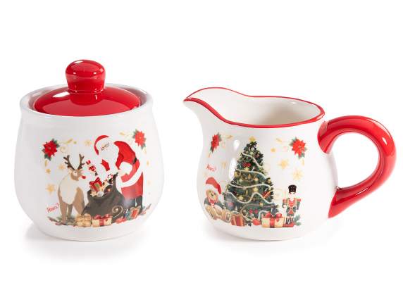 Pot à lait et sucrier en céramique de Noël avec couvercle