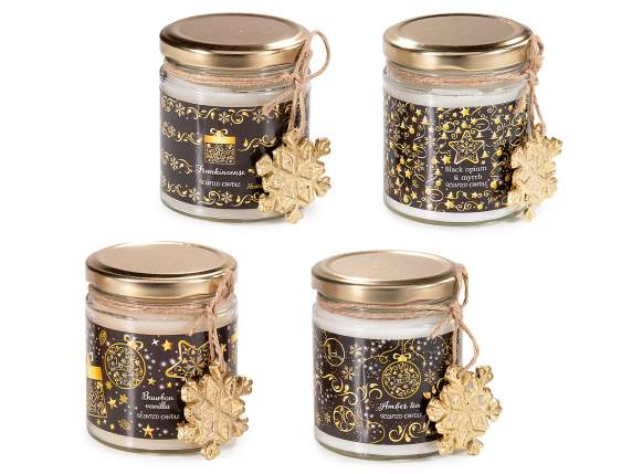 Bougie parfumée de Noël dans un pot en verre avec pendentif