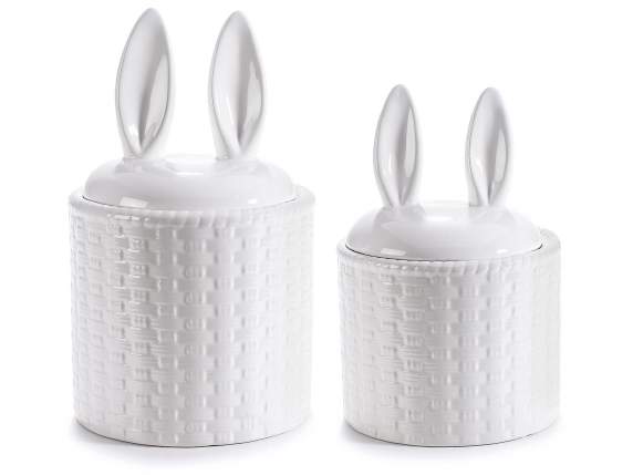 Lot de 2 pots en céramique avec couvercles en forme doreill
