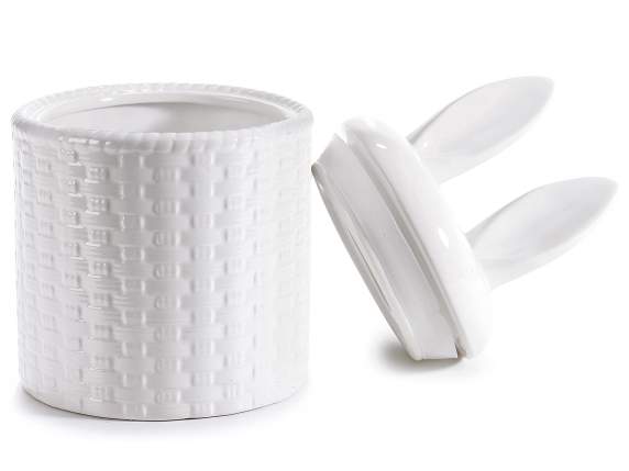 Lot de 2 pots en céramique avec couvercles en forme doreill