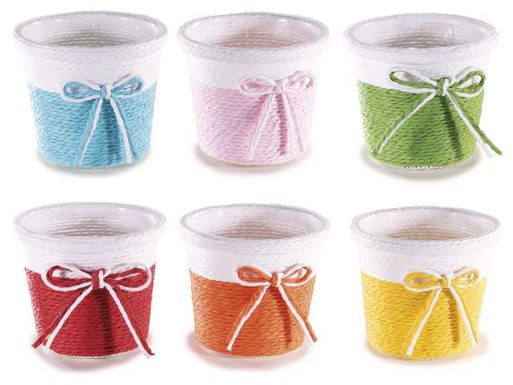 Panier - vase en papier tressé bicolore avec noeud