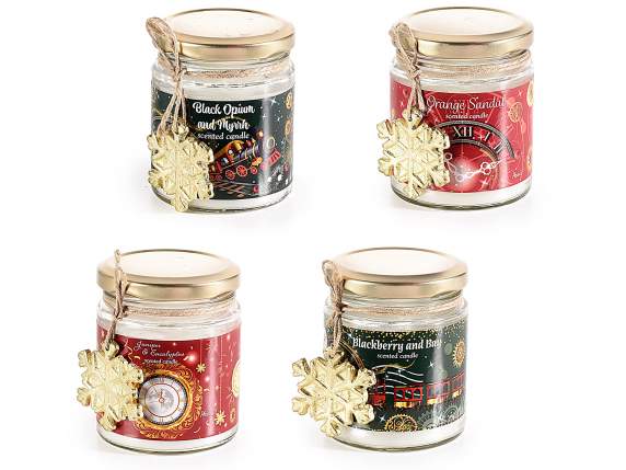 Bougie parfumée de Noël en verre avec nœud doré