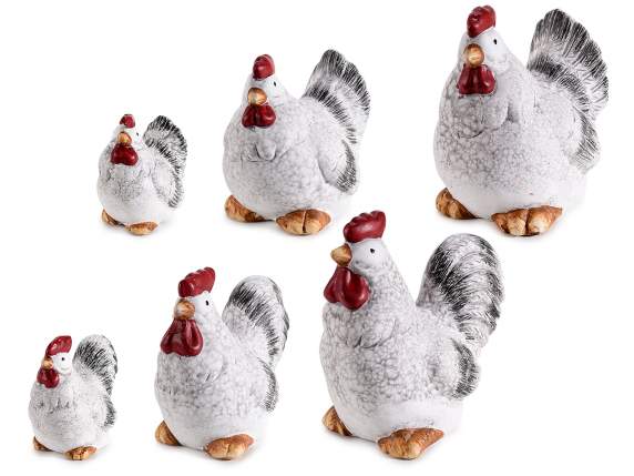 Lot de 3 poules décoratives en terre cuite à poser