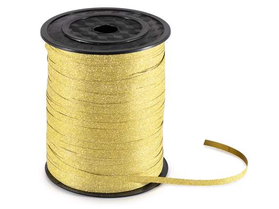 Ruban polyester doré de 5 mm avec effet velours brillant