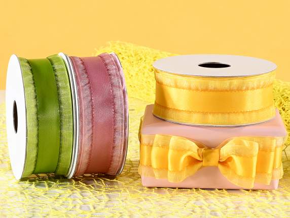 Ruban satin 38 mm avec bordure en organza