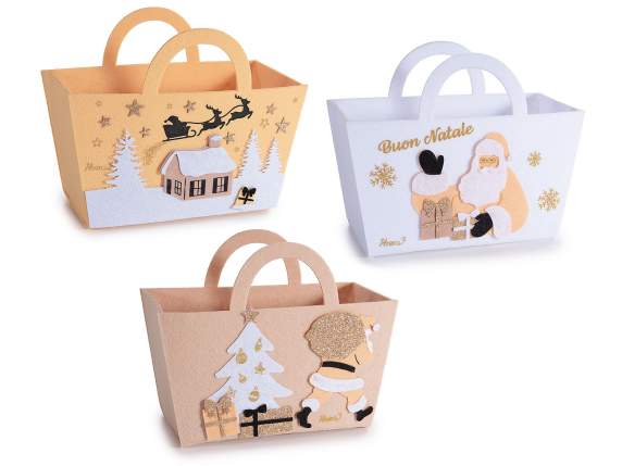 Sac panier en tissu avec décorations de Noël en relief