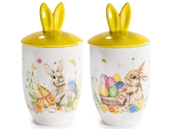 Barattolo alimentare in ceramica con coperchio a orecchie