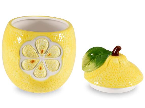 Barattolo alimentare in ceramica colorata a forma di limone