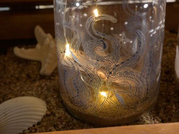 Barattolo vetro Viaggio con pergamena, sabbia e luce LED