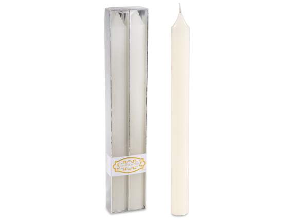 Scatola 2 candele stelo color avorio