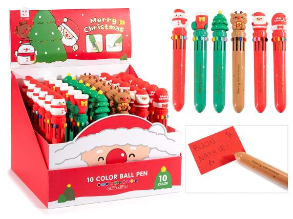 Penna multicolore con 10 inchiostri, con decoro natalizio