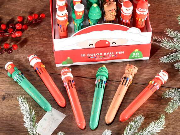 Penna multicolore con 10 inchiostri, con decoro natalizio