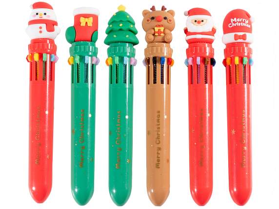 Penna multicolore con 10 inchiostri, con decoro natalizio