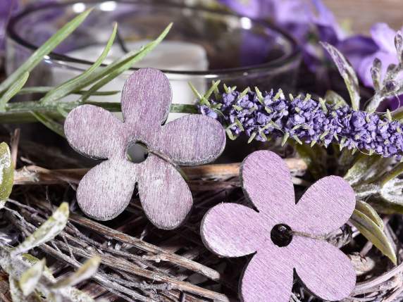 Centrotavola in legno Lavanda c-vasetto portacandela vetro