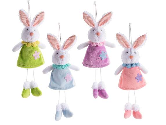 Coniglietto gambelunghe con abito in peluche da appendere