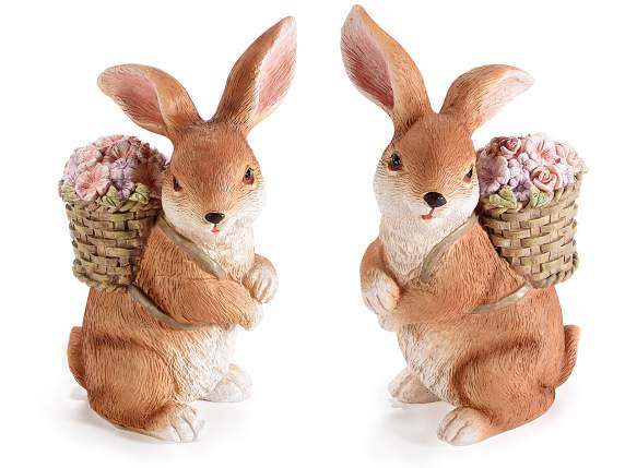 Coniglietto decorativo in resina c-cesto fiori da appoggiare