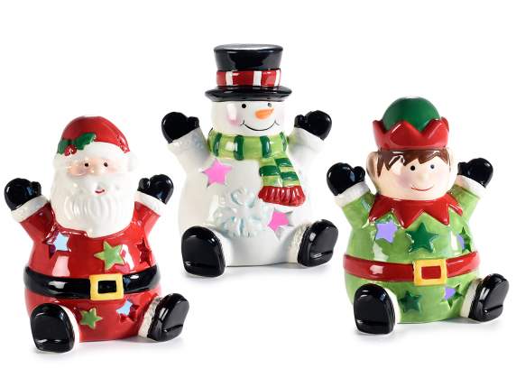Personaggio natalizio in ceramica con luci led multicolore