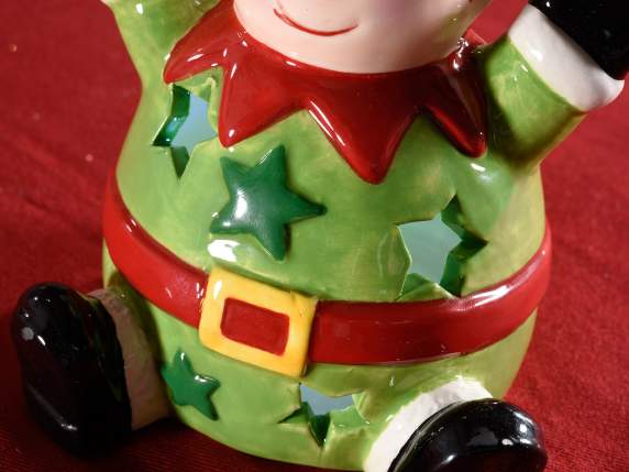 Personaggio natalizio in ceramica con luci led multicolore