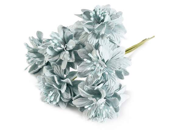 Fiorellino artificiale azzurro in stoffa c-gambo modellabile