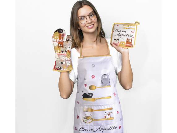 Grembiule da cucina in tessuto stampato e tasca frontale