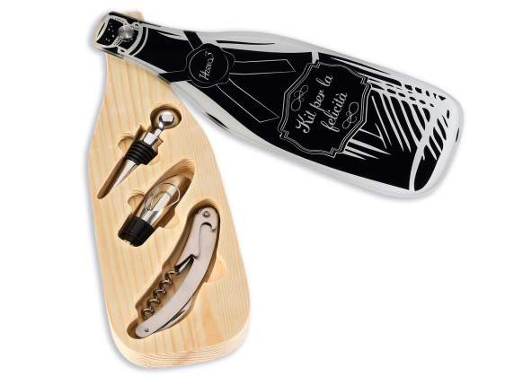 Bottiglia contenitore legno e vetro c-3 accessori sommelier