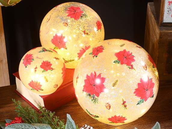 Set 3 lampade a sfera in vetro decorato con luci LED