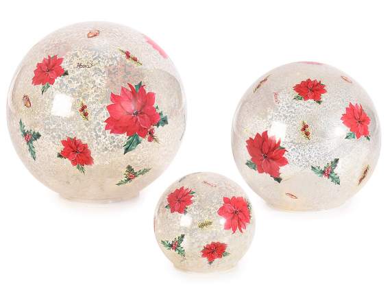Set 3 lampade natalizie a sfera in vetro decorato con LED