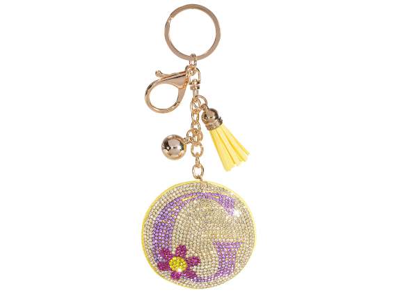 Charm - portachiavi lettera G colorata con strass e pendenti