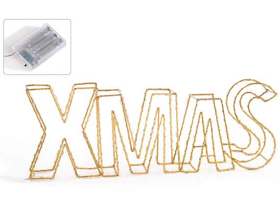 Scritta Xmas in metallo con luci LED da appoggiare