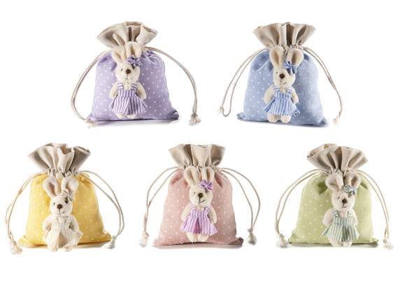 Sacchetto portadolci stoffa con coniglio peluche e tirante