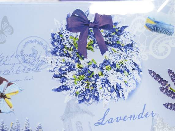 Set 3 piatti quadrati in vetro decorato con lavanda